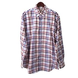 Peter Millar Mens Plaid Button‎ Down Cotton Shirt Sz Large